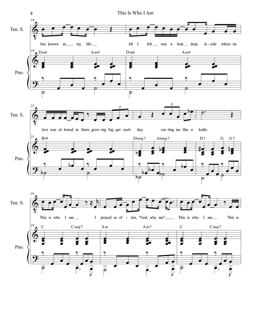 This Is Who I Am (Tenor solo and TTB) TTBB scores gallery preview page 4