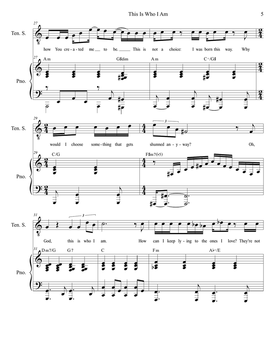 This Is Who I Am (Tenor solo and TTB) TTBB scores gallery preview page 5