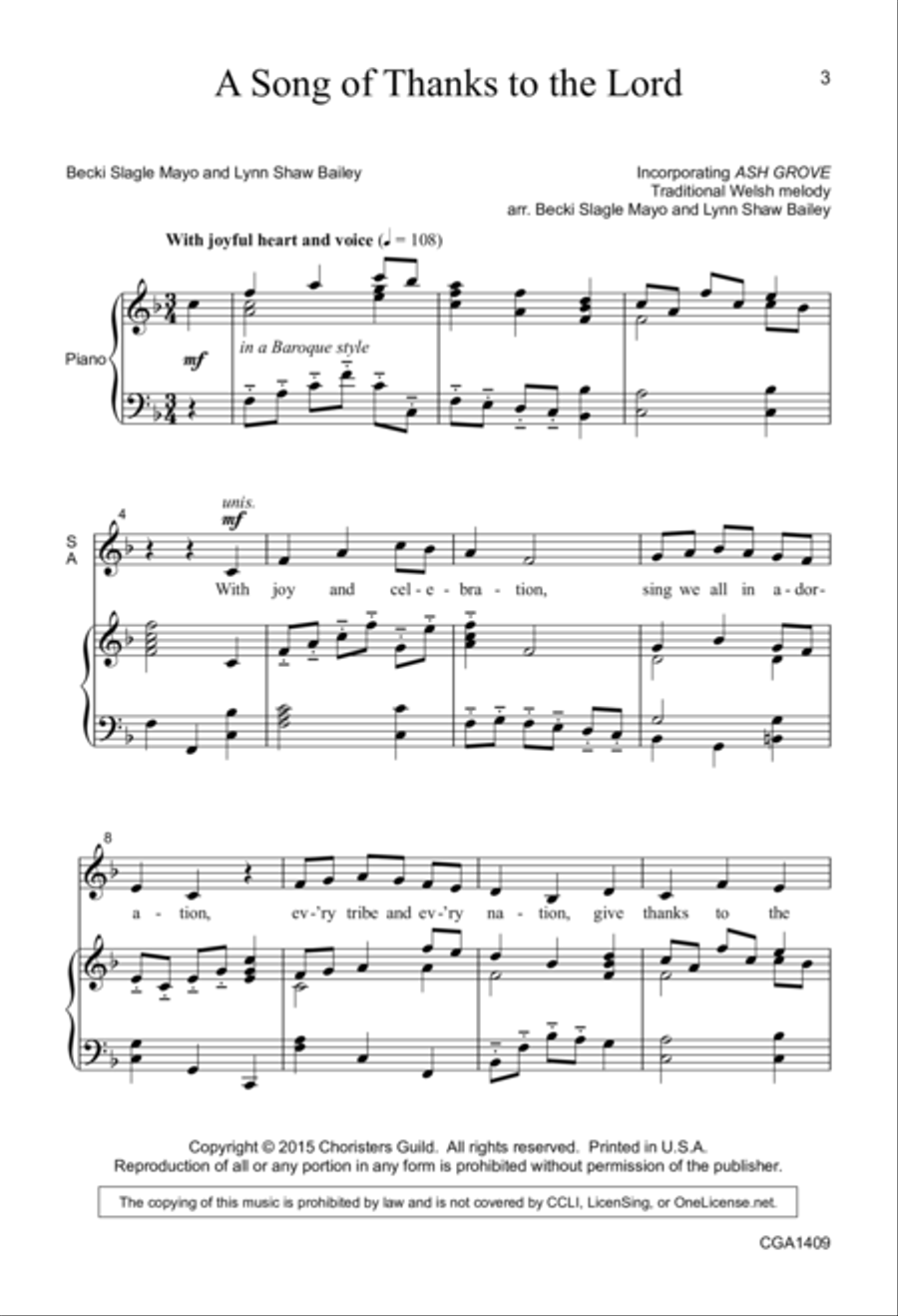 A Song of Thanks to the Lord 4-Part scores gallery preview page 2