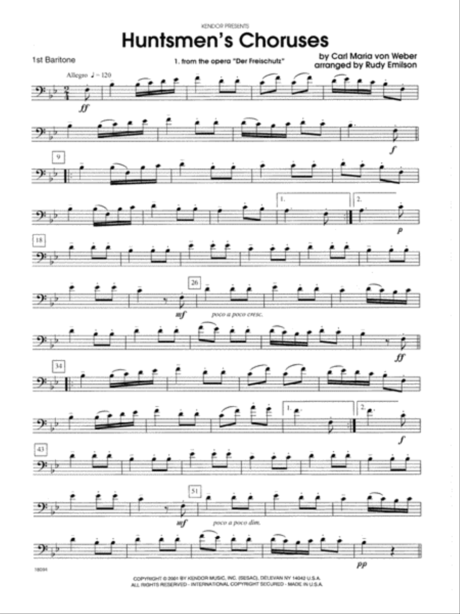 Huntsmen's Choruses - 1st Baritone B.C. Baritone Horn BC scores gallery preview page 1