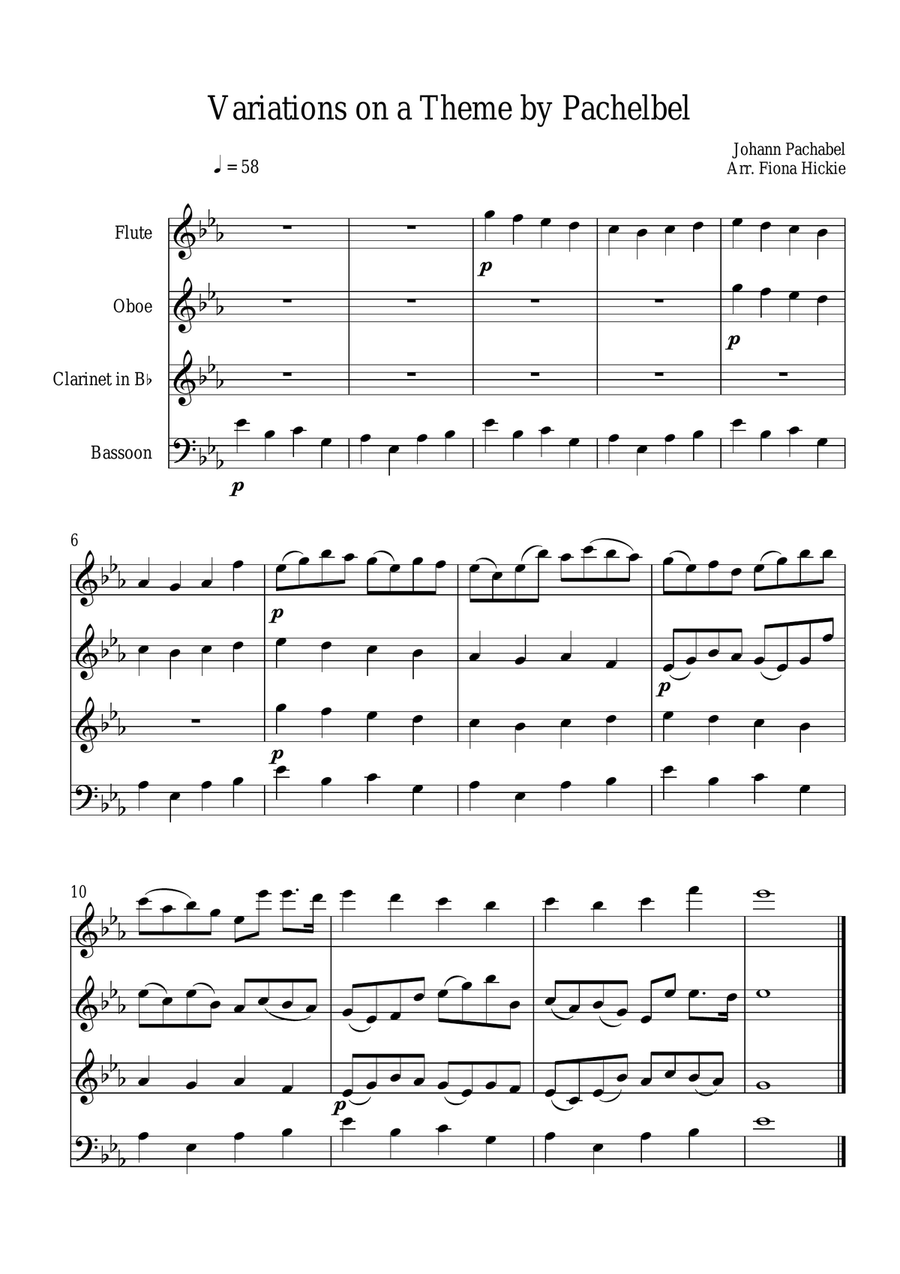 Variations on a Theme by Pachelbel Woodwind Quartet scores gallery preview page 2