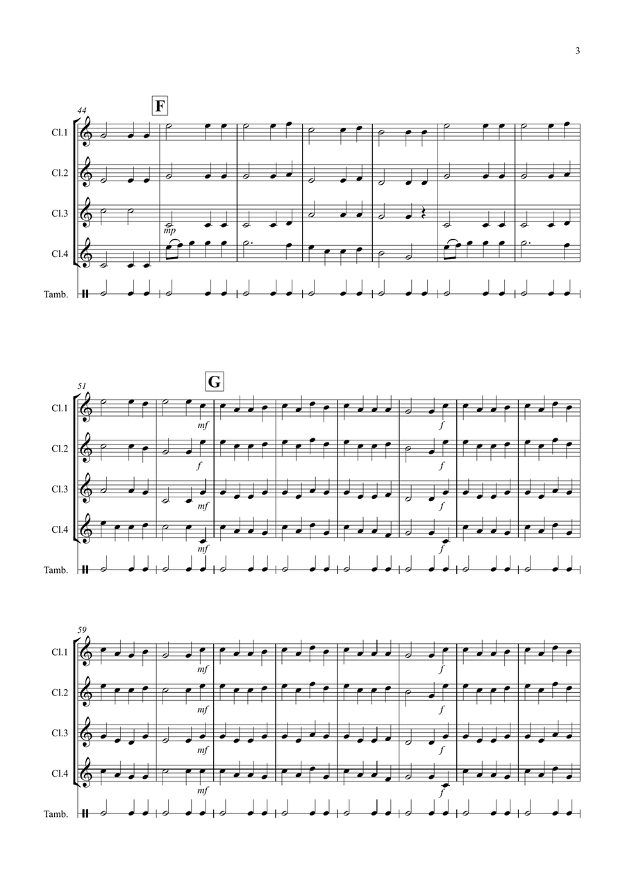 Basse Dance by Susato for Clarinet Quartet Clarinet Quartet scores gallery preview page 3