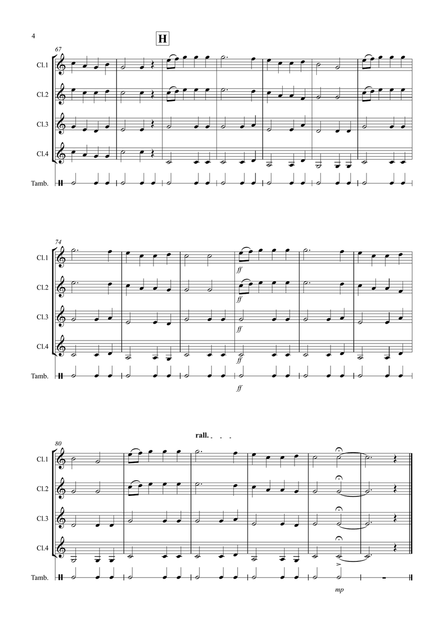 Basse Dance by Susato for Clarinet Quartet Clarinet Quartet scores gallery preview page 4