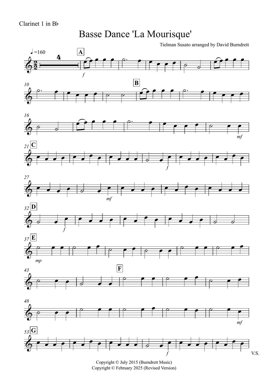 Basse Dance by Susato for Clarinet Quartet Clarinet Quartet scores gallery preview page 5