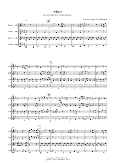 Adagio from Mozart's Clarinet Concerto for Clarinet Quartet