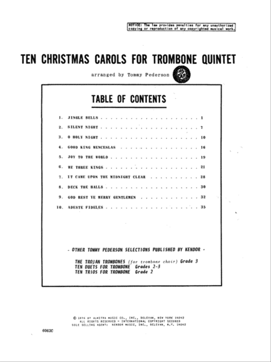 Ten Christmas Carols For Trombone Quintet/Full Score Trombone scores gallery preview page 1