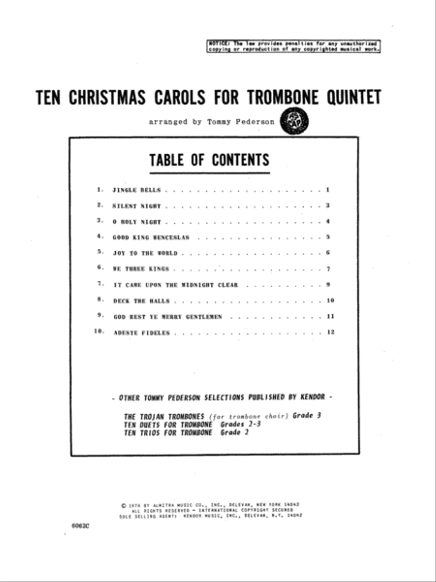 Ten Christmas Carols For Trombone Quintet/3rd Trombone Trombone scores gallery preview page 1