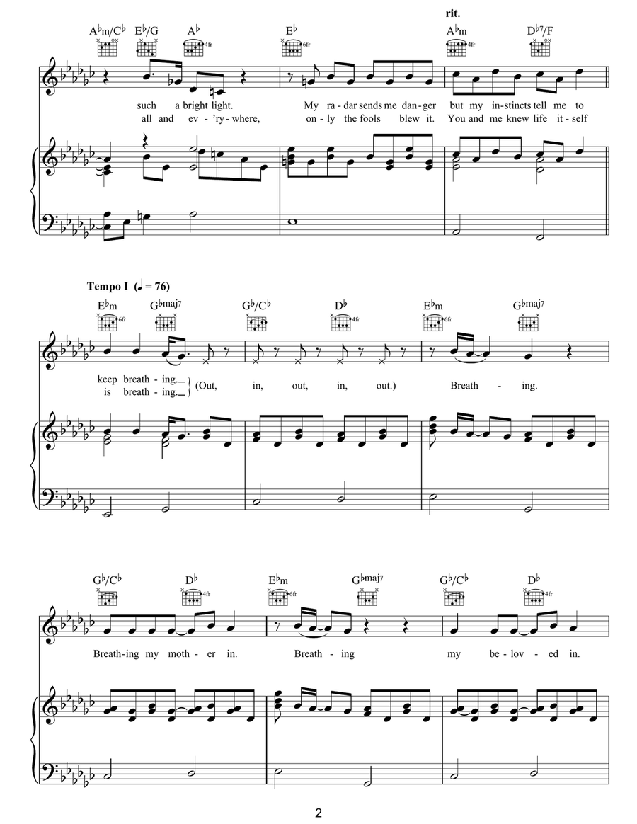 Breathing Breathing Piano, Vocal, Guitar scores gallery preview page 2