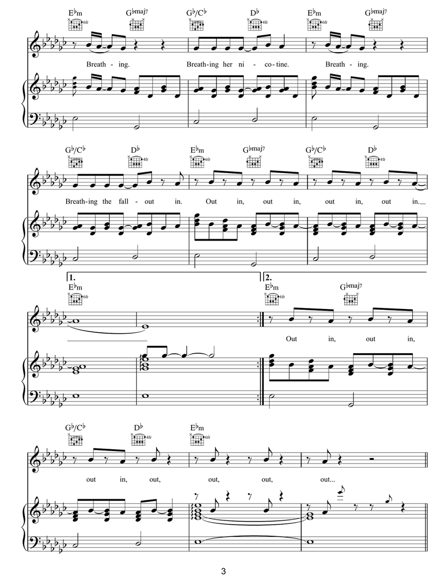 Breathing Breathing Piano, Vocal, Guitar scores gallery preview page 3