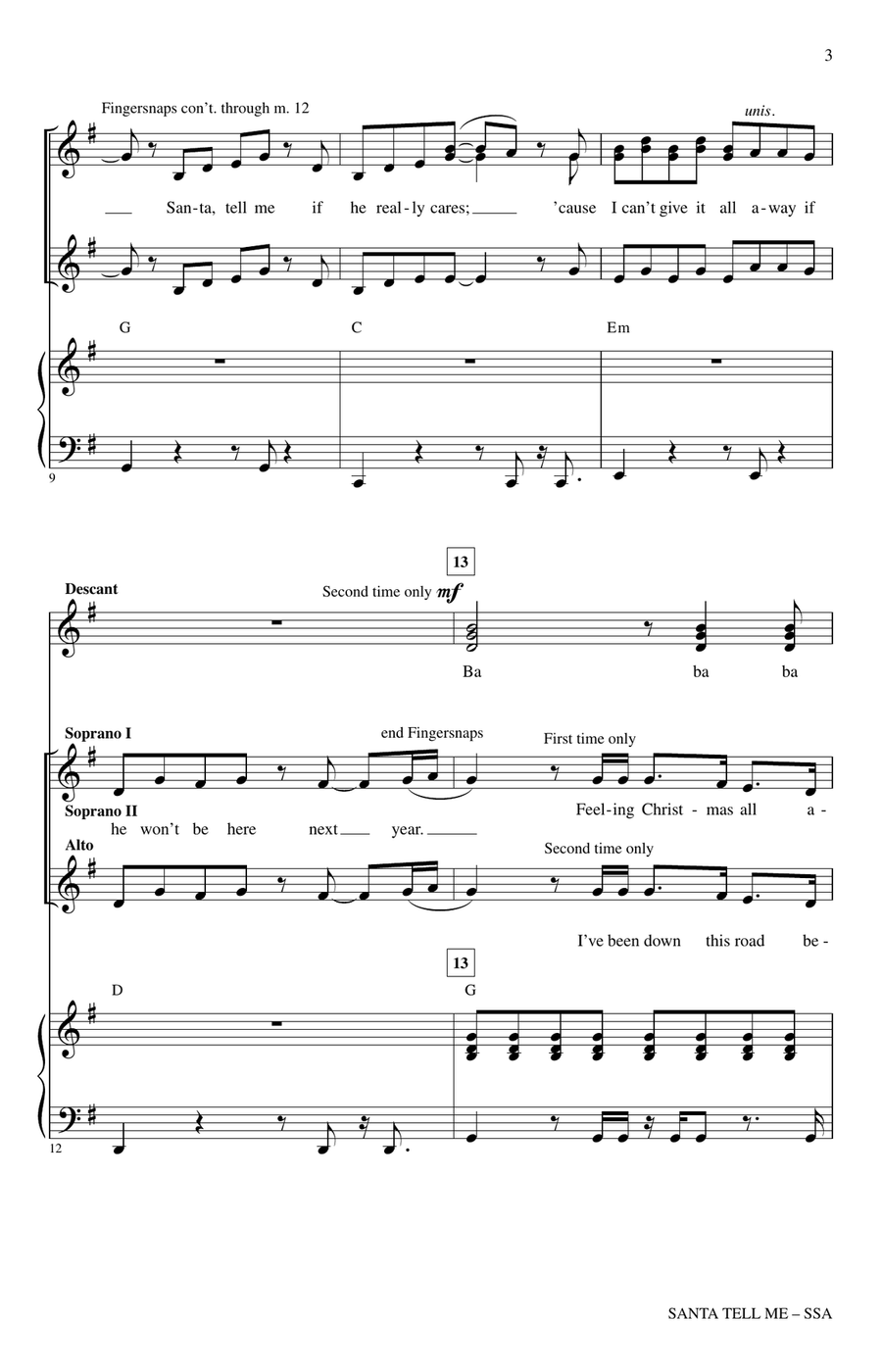 Santa Tell Me (Arr. Mac Huff) SSA scores gallery preview page 2