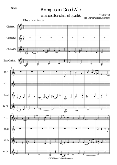 Bring us in good ale for clarinet quartet