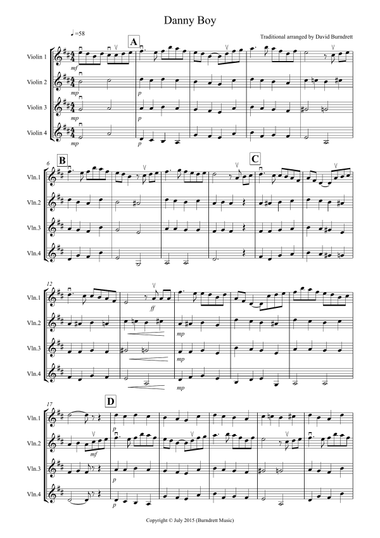 Danny Boy for Violin Quartet