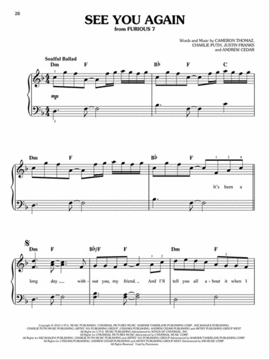 See You Again, Flashlight & More Hot Singles Piano scores gallery preview page 4