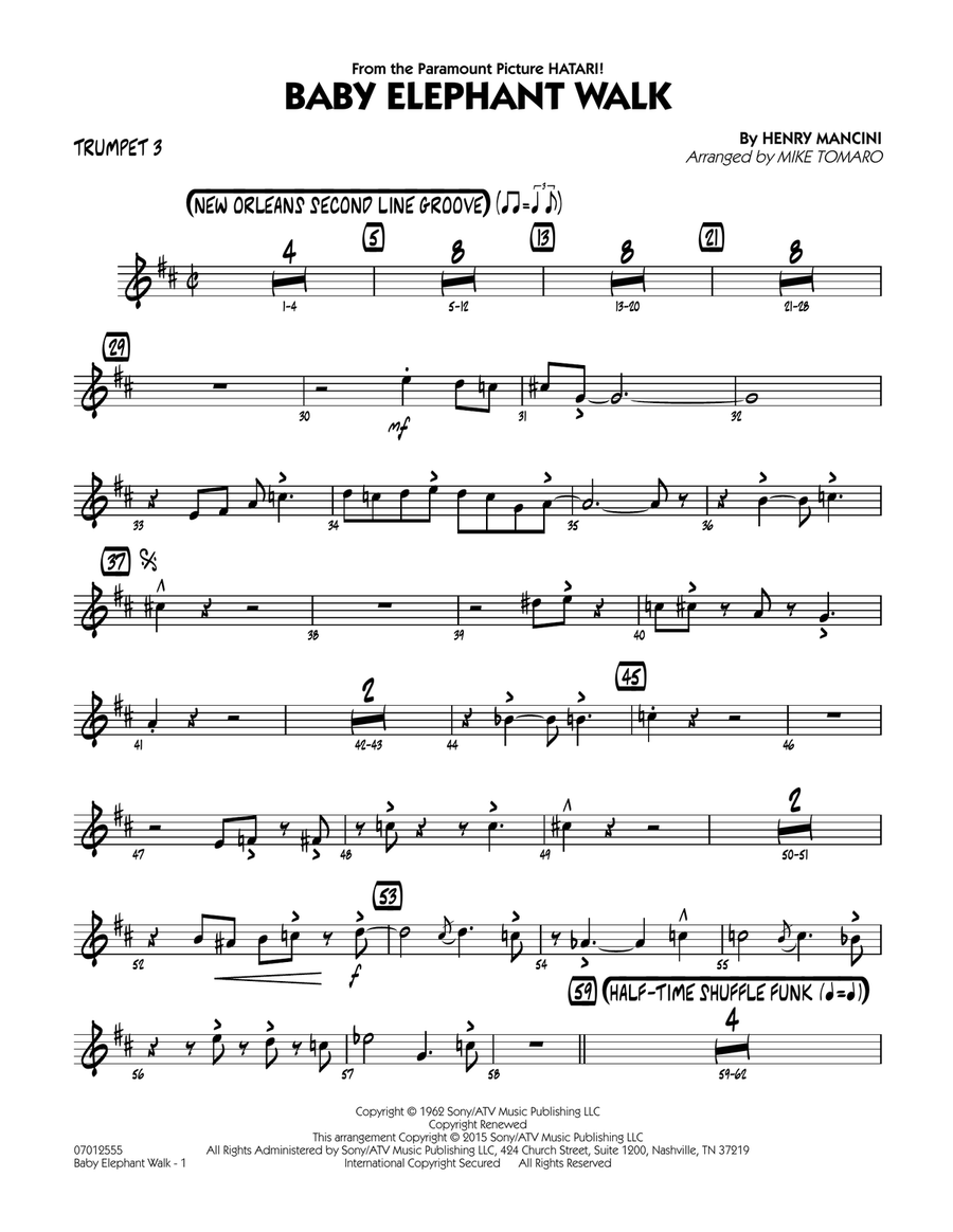 Baby Elephant Walk - Trumpet 3 Jazz Ensemble scores gallery preview page 1