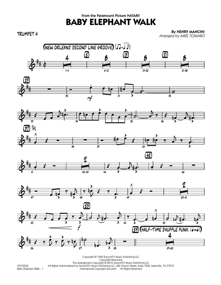Baby Elephant Walk - Trumpet 4 Jazz Ensemble scores gallery preview page 1