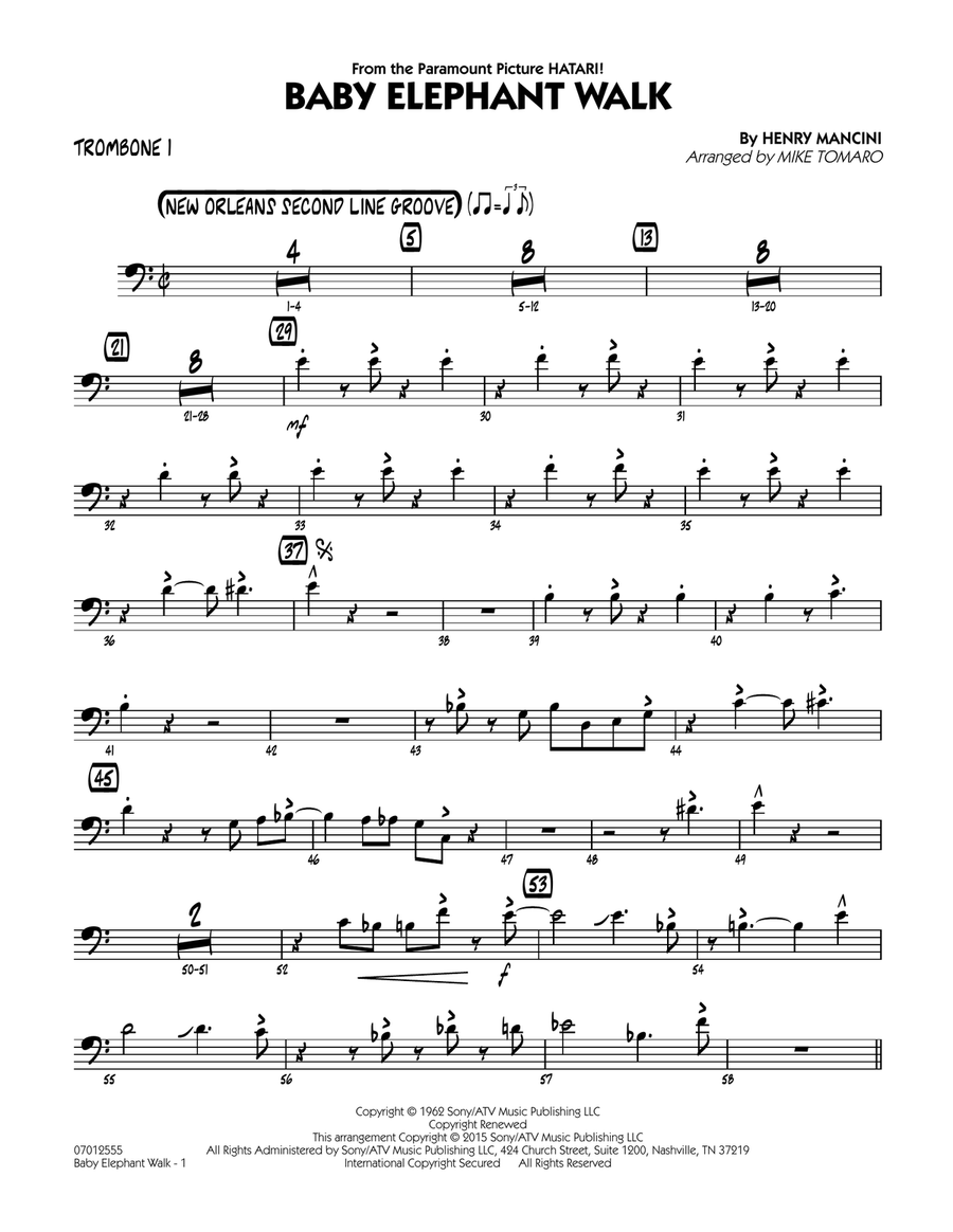 Baby Elephant Walk - Trombone 1 Jazz Ensemble scores gallery preview page 1