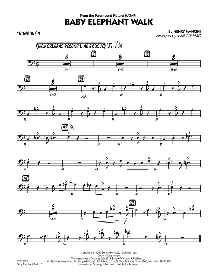 Baby Elephant Walk - Trombone 3 Jazz Ensemble scores gallery preview page 1