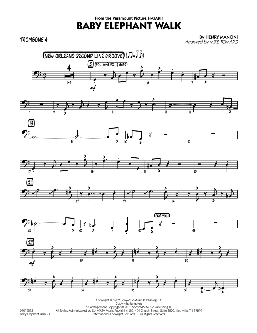 Baby Elephant Walk - Trombone 4 Jazz Ensemble scores gallery preview page 1