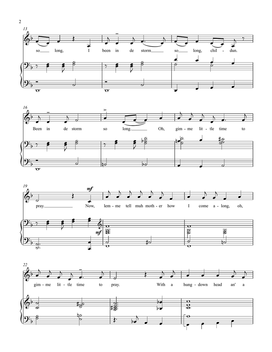 I Been in de Storm So Long (D minor) Piano, Vocal scores gallery preview page 2