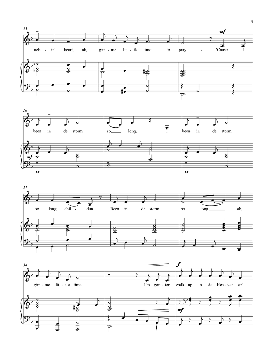 I Been in de Storm So Long (D minor) Piano, Vocal scores gallery preview page 3