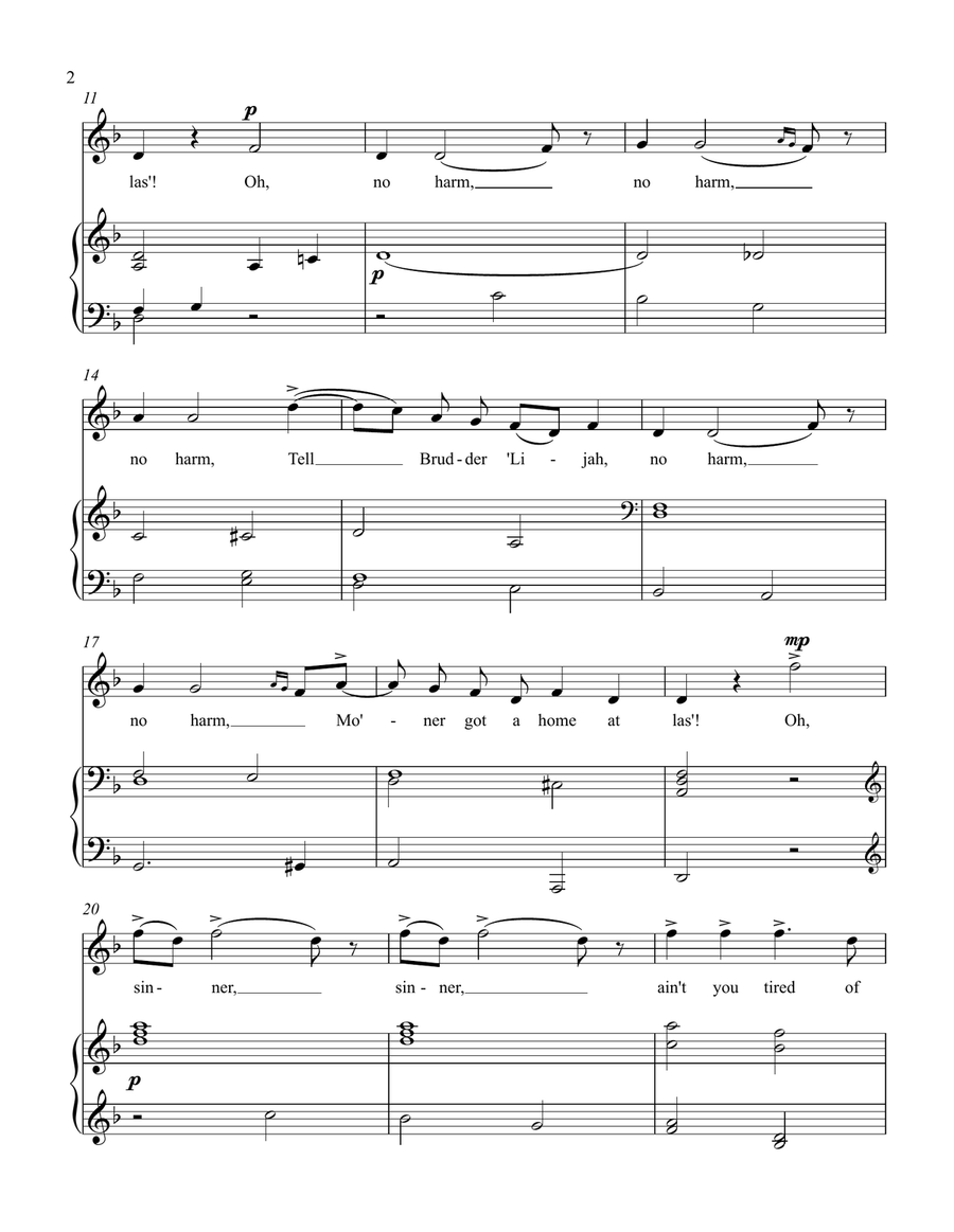 Po' Mo'ner Got a Home at Las' (D minor) Piano, Vocal scores gallery preview page 2
