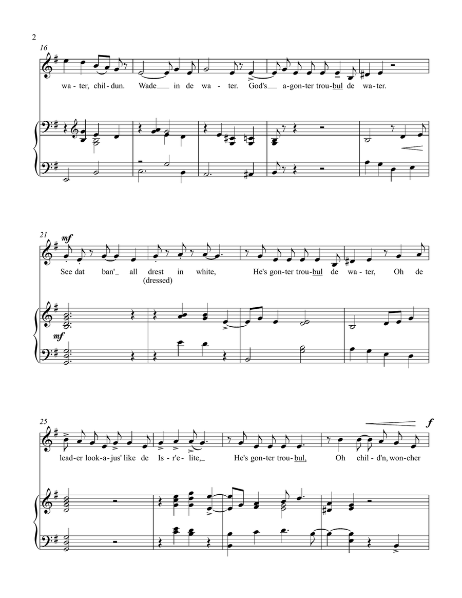 Wade in de Water (E minor) Piano, Vocal scores gallery preview page 2