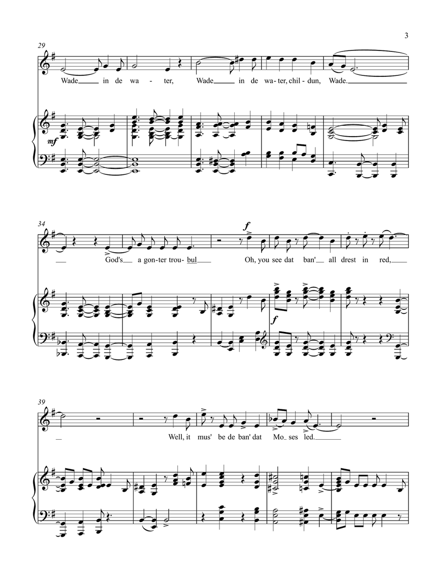 Wade in de Water (E minor) Piano, Vocal scores gallery preview page 3