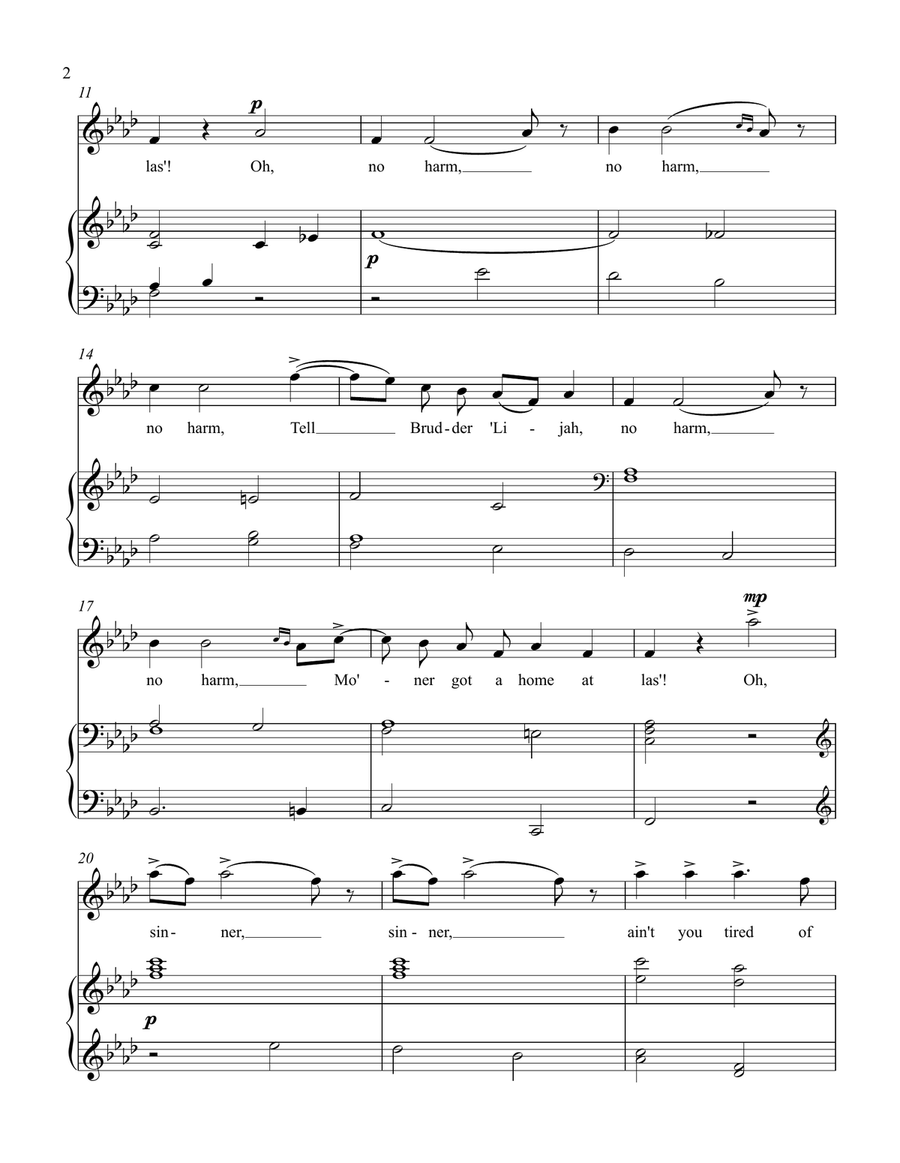 Po' Mo'ner Got a Home at Las' (F minor) Piano, Vocal scores gallery preview page 2