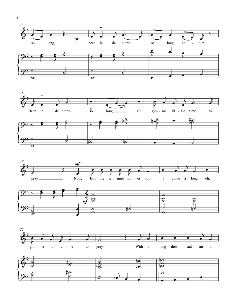 I Been in de Storm So Long (E minor) Piano, Vocal scores gallery preview page 2