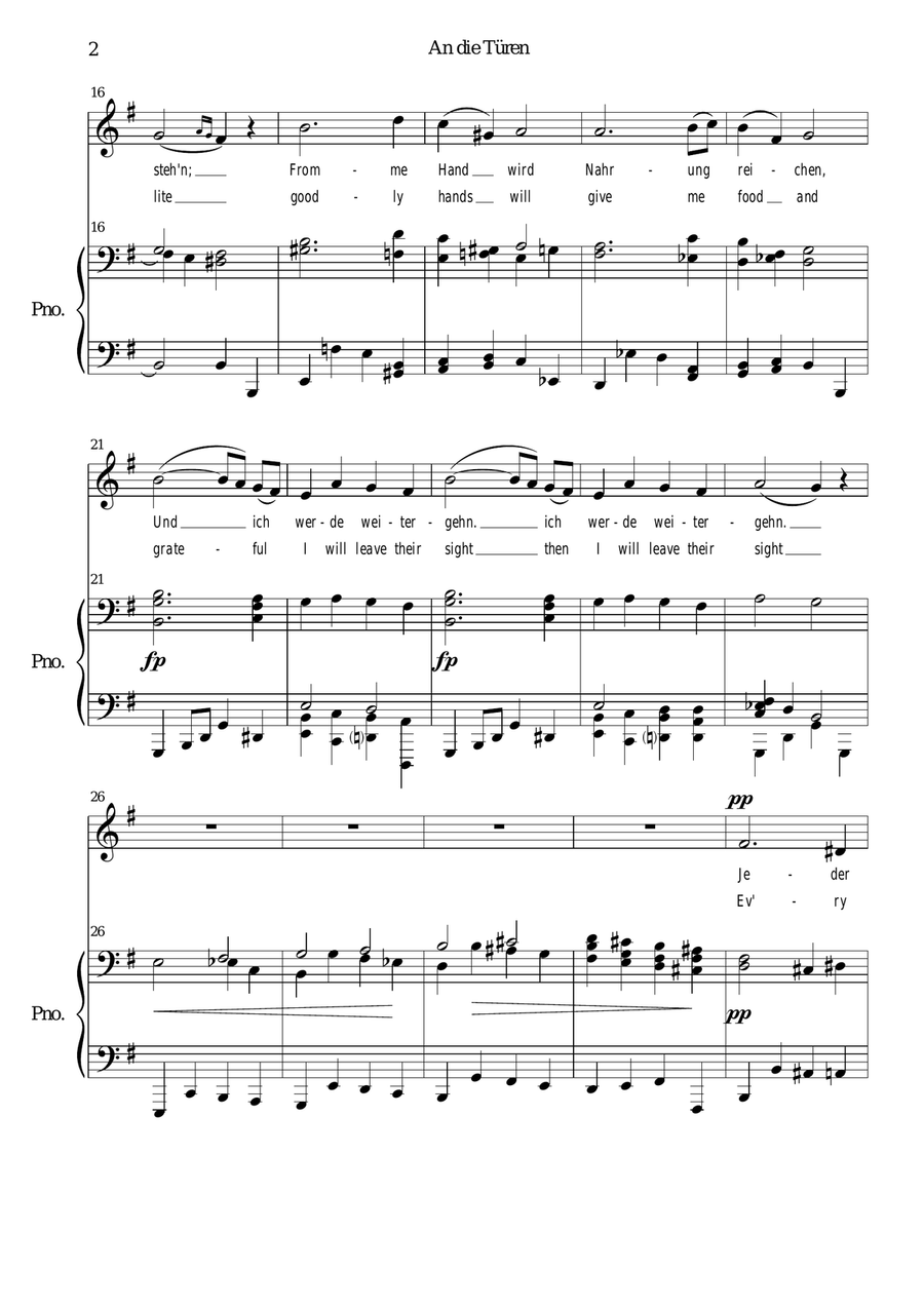 An die Türen (I will creep up to the doors) for low voice and piano Low Voice scores gallery preview page 2