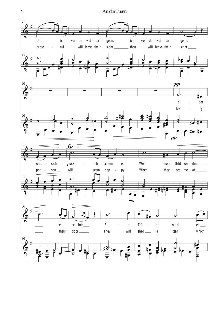 An die Türen (I will creep up to the doors) for low voice and guitar Small Ensemble scores gallery preview page 2