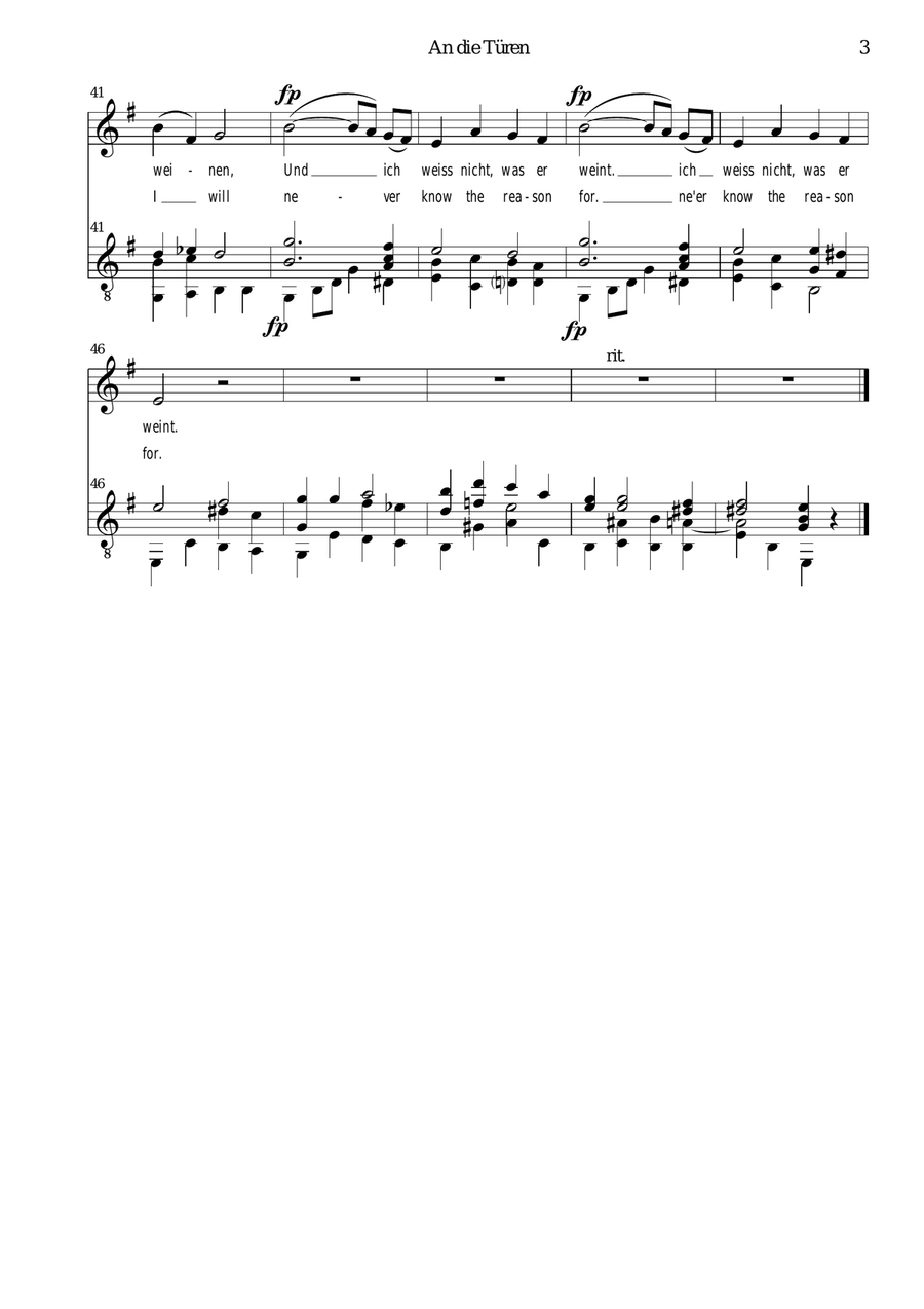 An die Türen (I will creep up to the doors) for low voice and guitar Small Ensemble scores gallery preview page 3