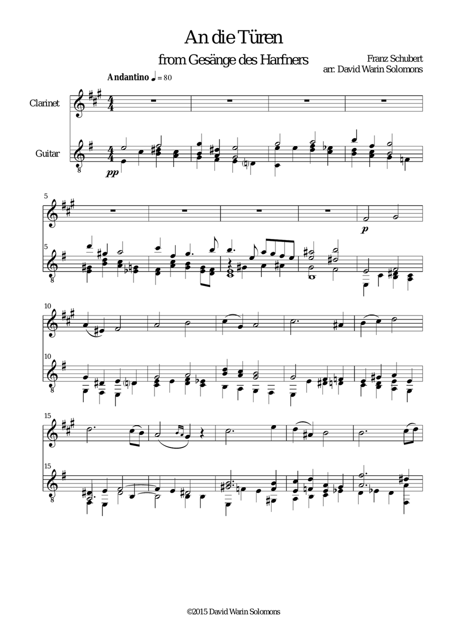An die Türen (I will creep up to the doors) for clarinet and guitar Clarinet scores gallery preview page 2