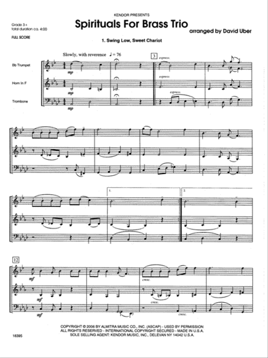 Spirituals For Brass Trio - Full Score Brass Trio scores gallery preview page 1