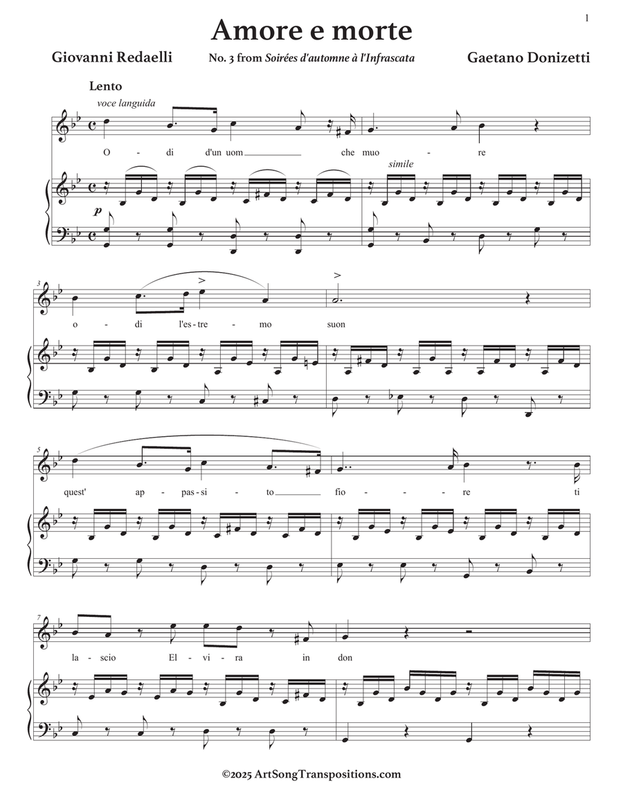 DONIZETTI: Amore e morte (transposed to G minor) Piano, Vocal scores gallery preview page 2