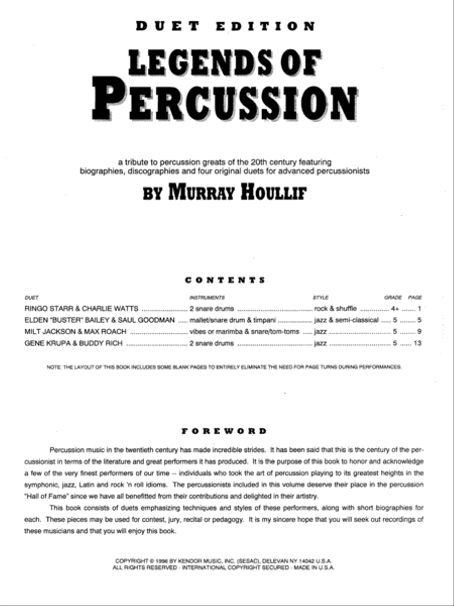 Legends Of Percussion, Duet Edition Percussion scores gallery preview page 1