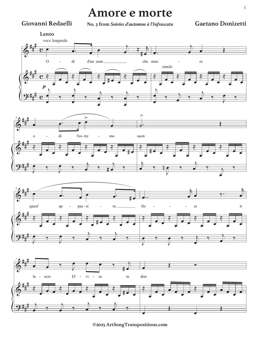 DONIZETTI: Amore e morte (transposed to F-sharp minor) Piano, Vocal scores gallery preview page 2