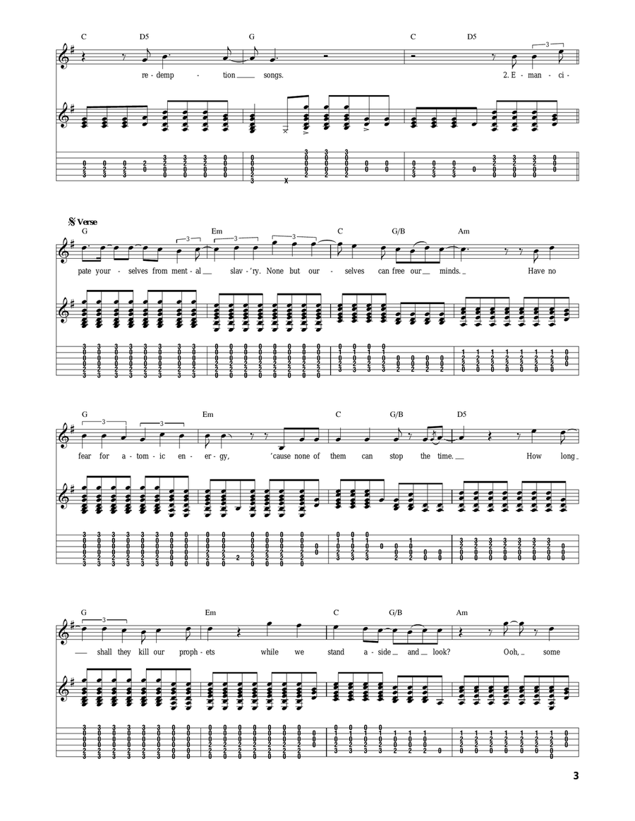 Redemption Song Redemption Song Acoustic Guitar scores gallery preview page 3
