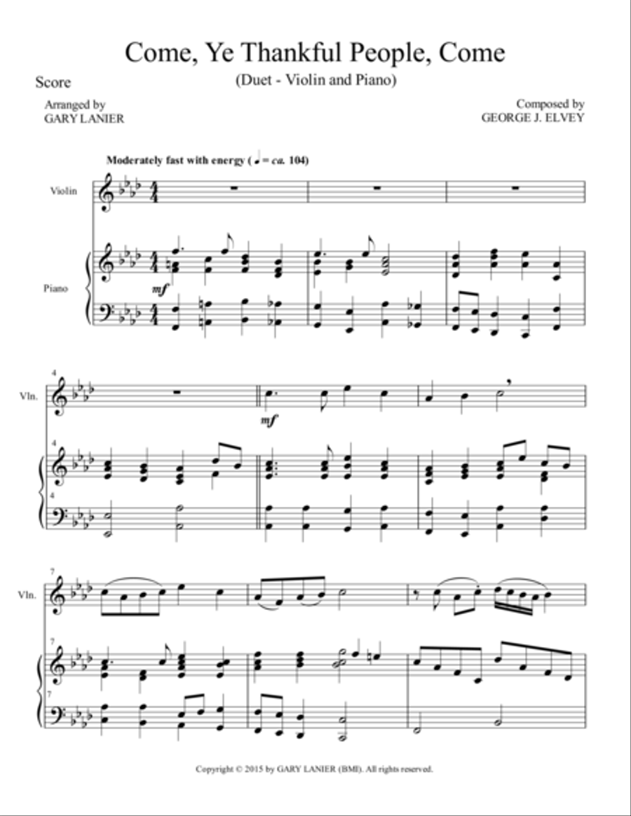 THREE THANKSGIVING ARRANGEMENTS (Duets for Violin & Piano) Violin Solo scores gallery preview page 3