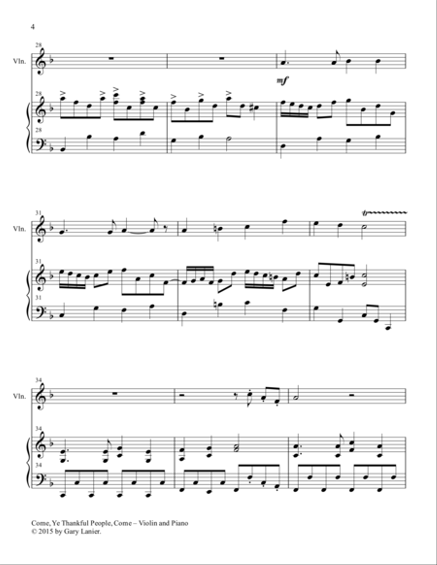 THREE THANKSGIVING ARRANGEMENTS (Duets for Violin & Piano) Violin Solo scores gallery preview page 6