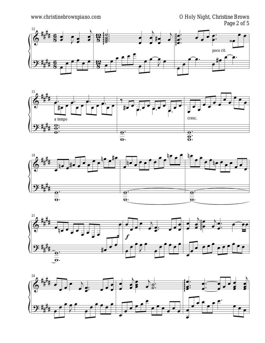 O' Holy Night (with Moonlight Sonata) Piano Solo scores gallery preview page 3
