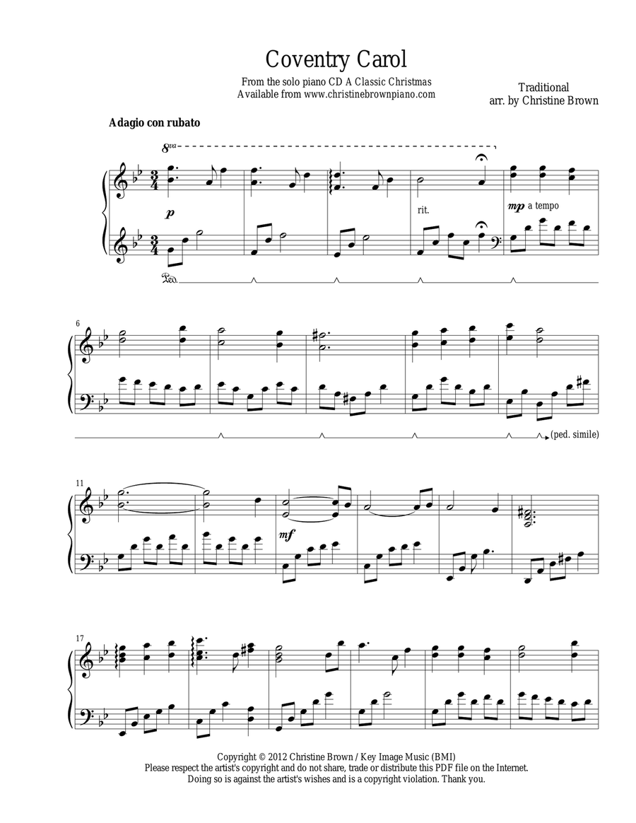 Coventry Carol Piano Solo scores gallery preview page 2
