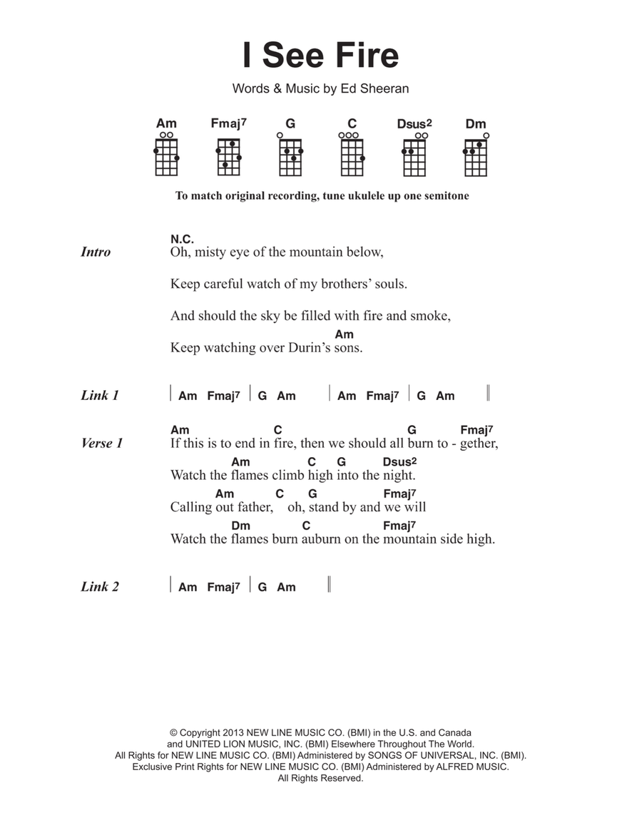 I See Fire (from The Hobbit) Piano, Vocal, Guitar scores gallery preview page 1