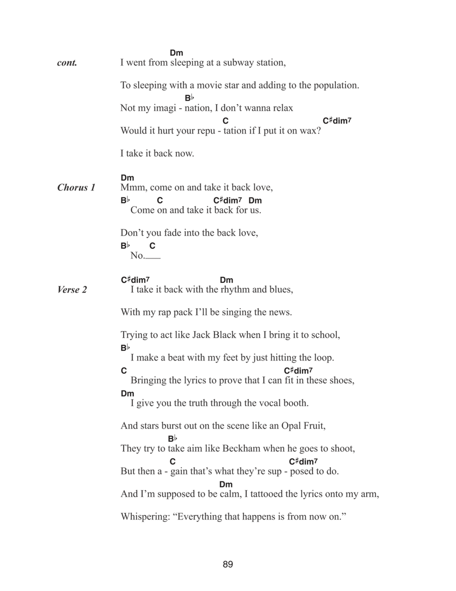 Take It Back Take It Back Piano, Vocal, Guitar scores gallery preview page 2