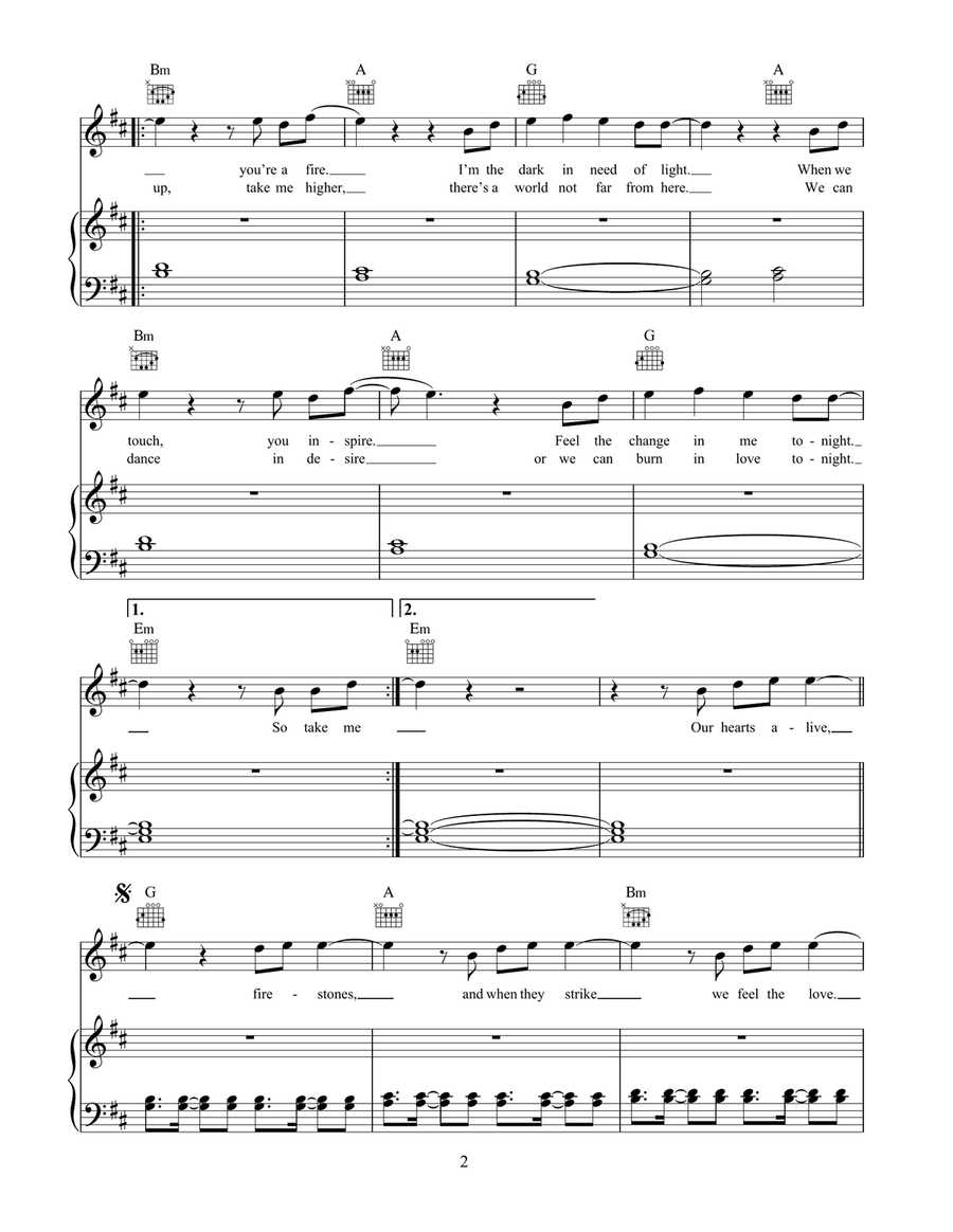 Firestone (featuring Conrad Sewell) Piano, Vocal, Guitar scores gallery preview page 2