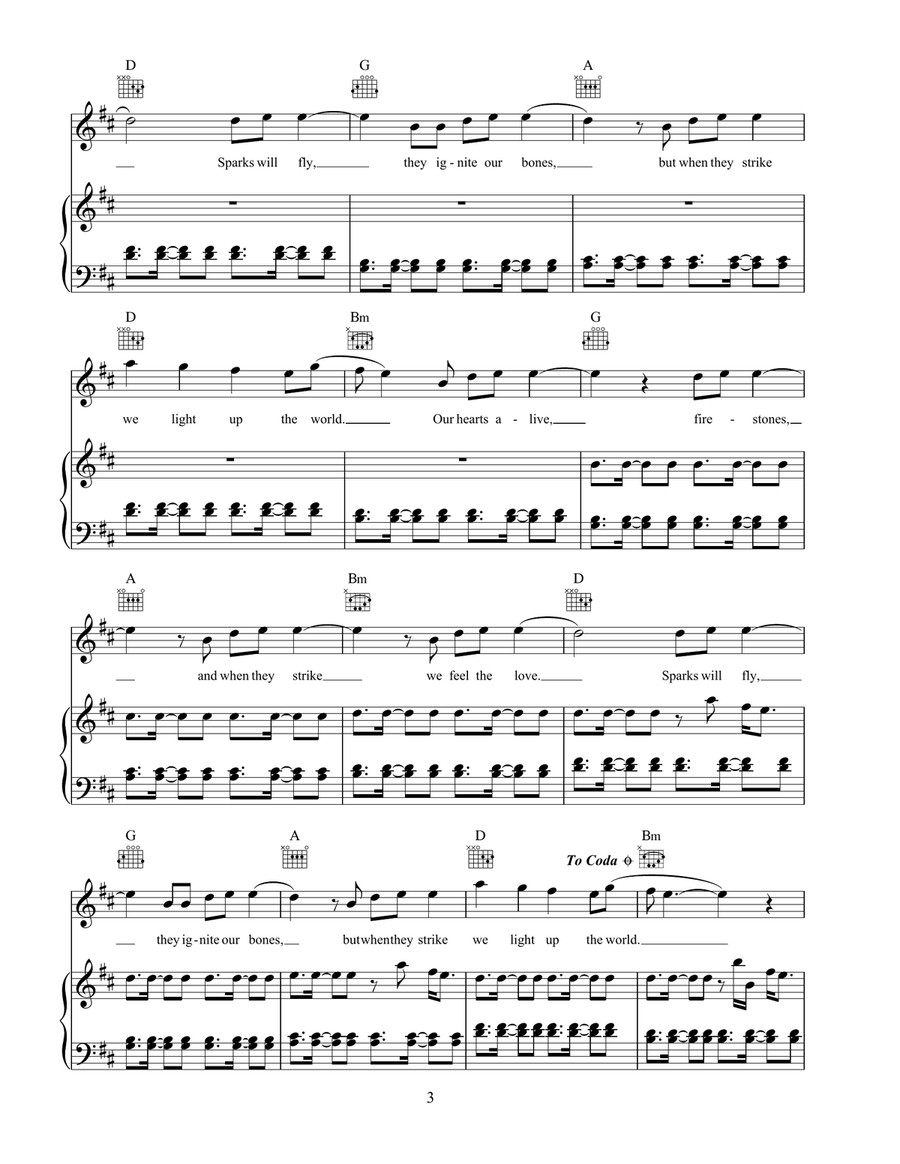 Firestone (featuring Conrad Sewell) Piano, Vocal, Guitar scores gallery preview page 3