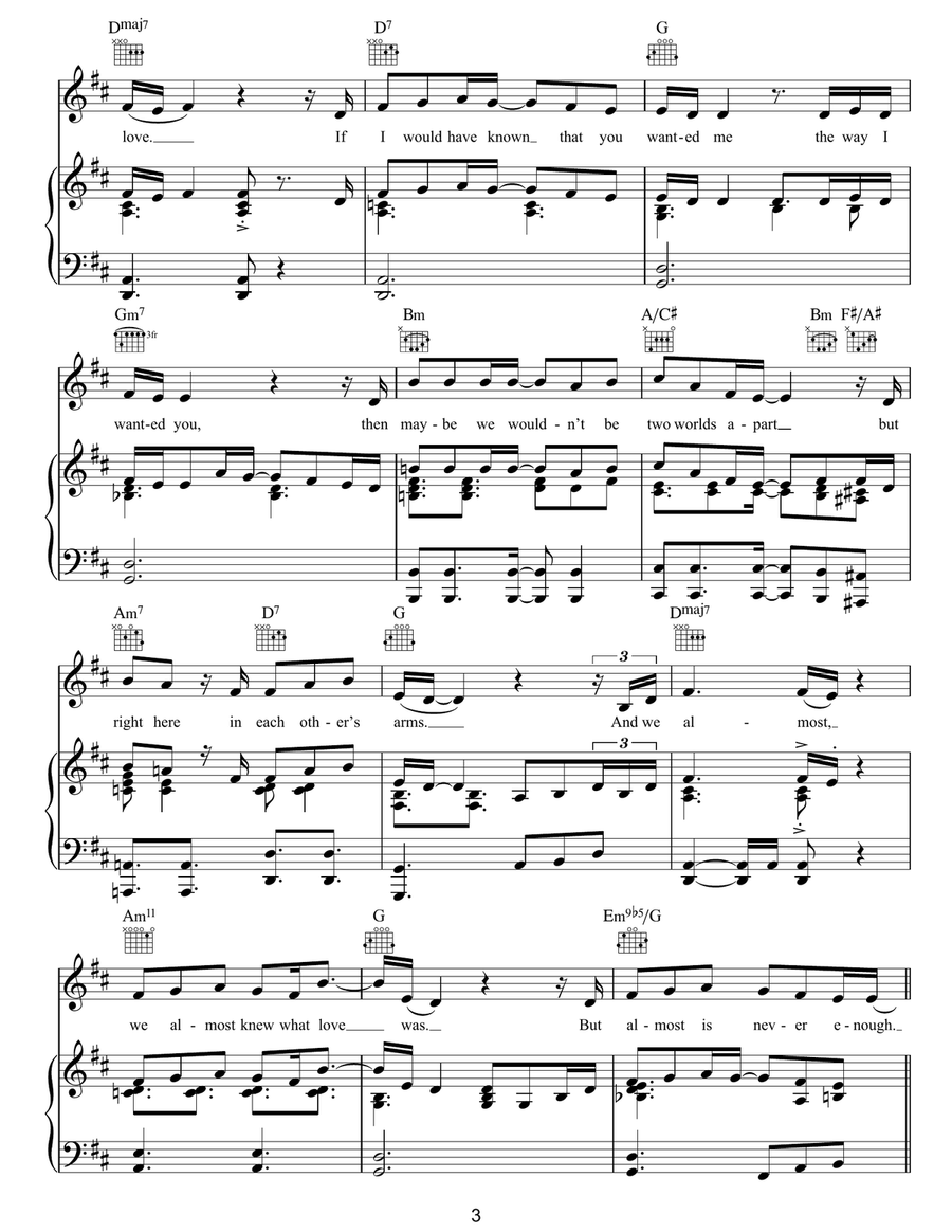 Almost Is Never Enough (featuring Nathan Sykes) Piano, Vocal, Guitar scores gallery preview page 3