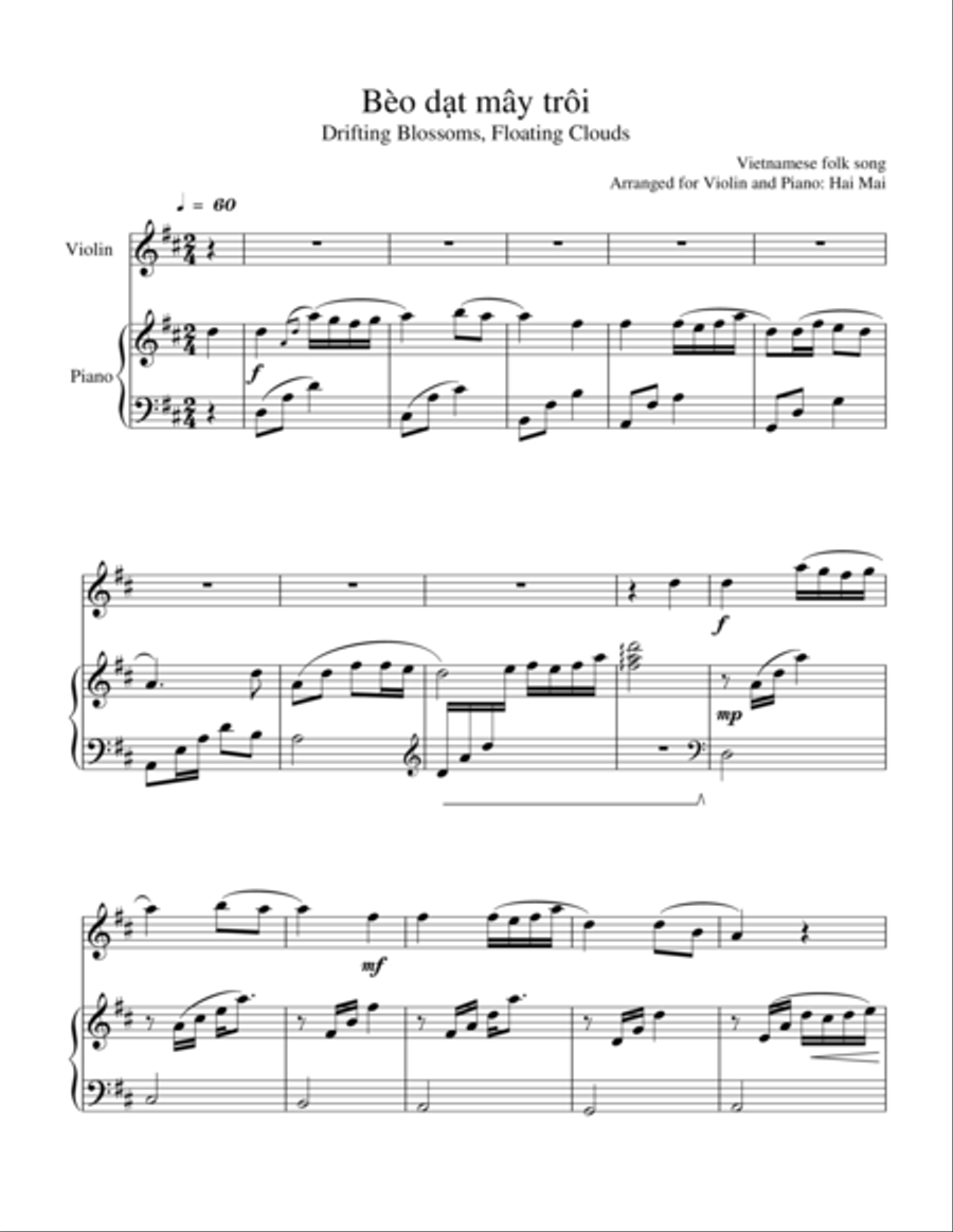 Beo dat may troi for Violin Solo and Piano Accompaniment Violin Solo scores gallery preview page 1