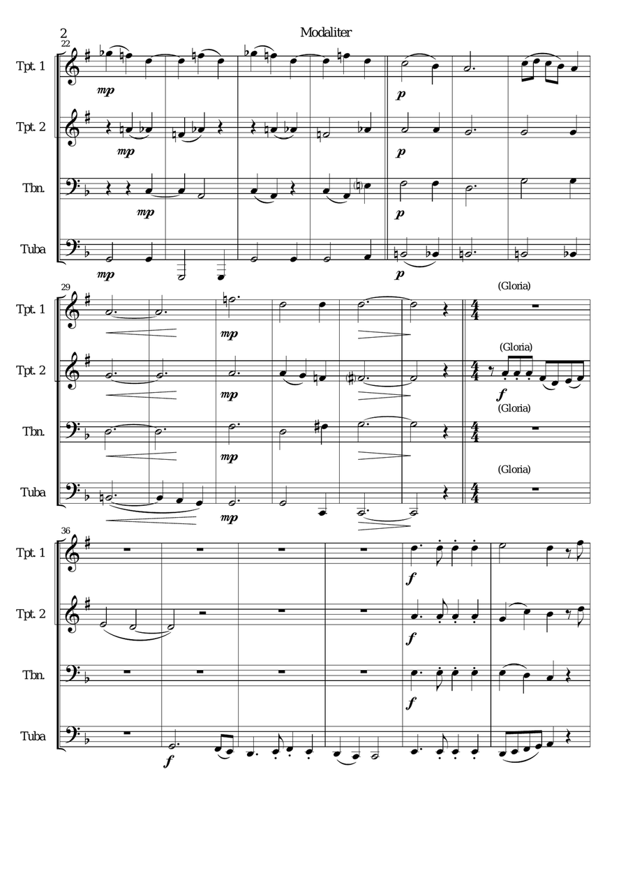 Modaliter for brass quartet (transposed) Brass Quartet scores gallery preview page 2