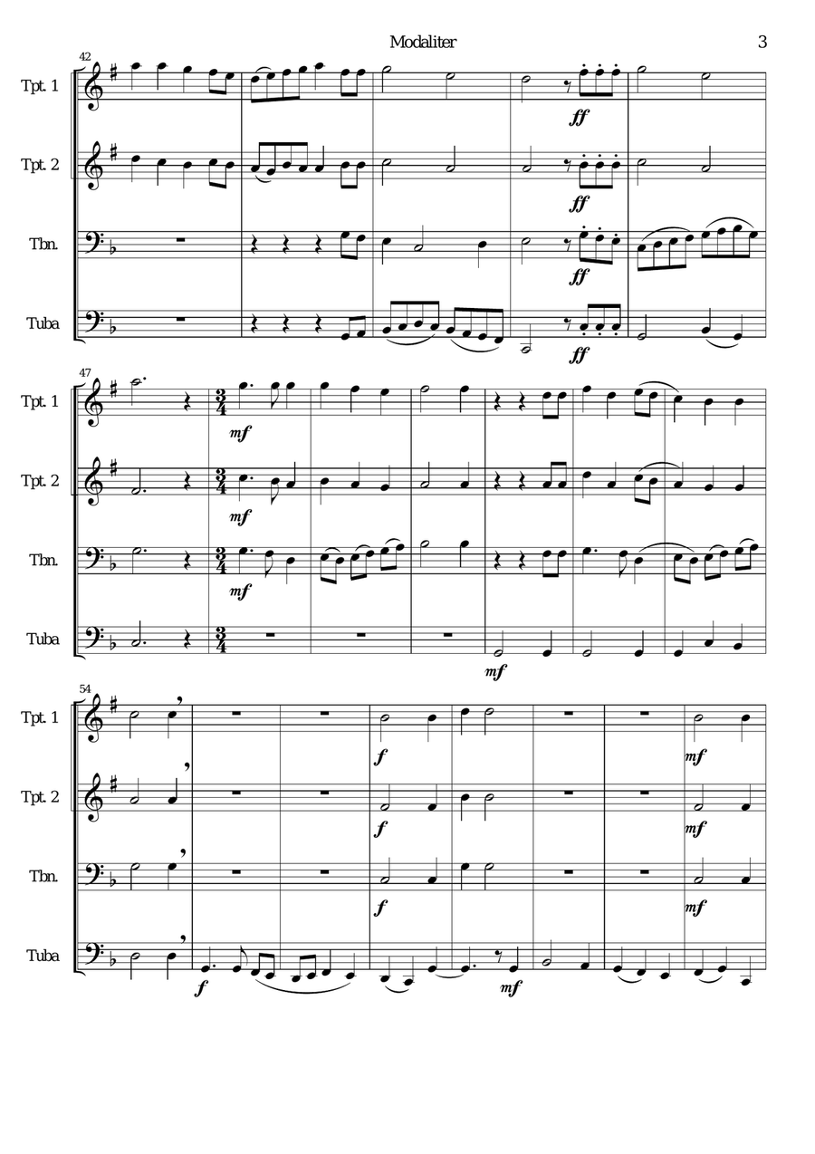 Modaliter for brass quartet (transposed) Brass Quartet scores gallery preview page 3